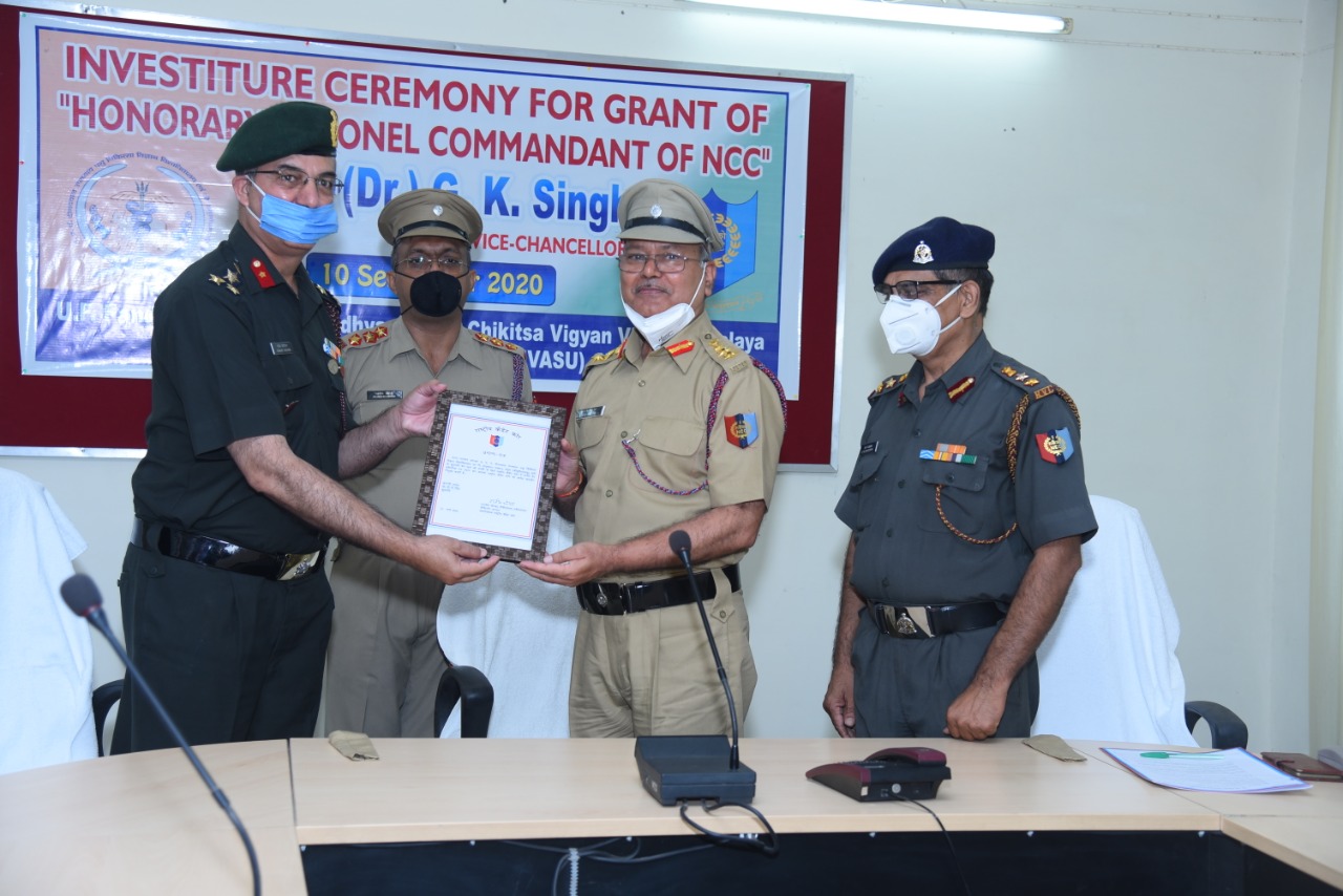 Investiture Ceremony for Grant of “Honorary Colonel Commandant” of NCC Prof. (Dr.) G.K. Singh, Vice Chancellor, DUVASU, Mathura