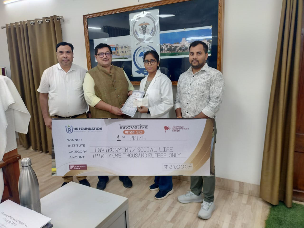 Ms. Amrita Sharma from College of Biotechnology, DUVASU, Mathura got the first place in Inter-University Competition conducted by Rashtriya Swayamsevak Sangh